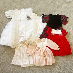 Vintage Girl Dress Lot Wedding Red Christmas Pink Handmade 7 pc Sz 18 mo 2 5 6